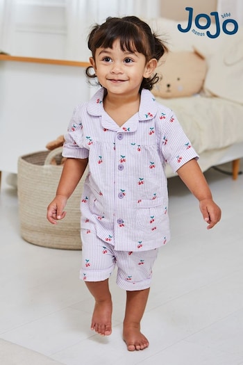 JoJo Maman Bébé Lilac Cherry Woven Pyjamas (N49461) | £21