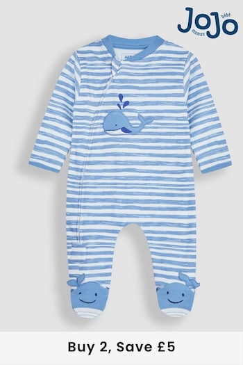 JoJo Maman Bébé Blue Whale Appliqué Zip Sleepsuit (N49463) | £21