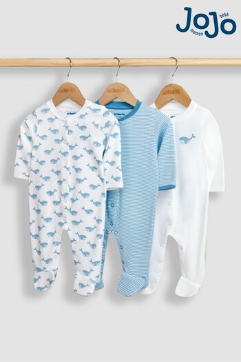 JoJo Maman Bébé White Whale 3-Pack Sleepsuits (N49469) | £29.50