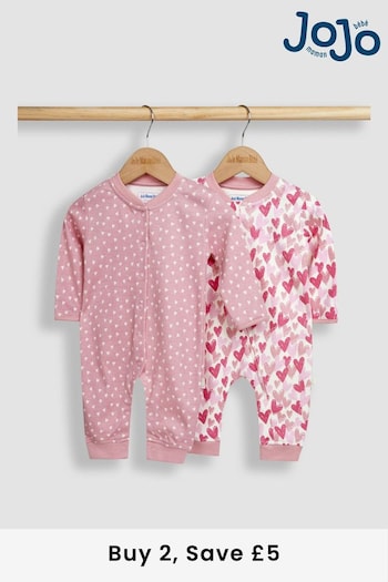 JoJo Maman Bébé Pink Heart 2-Pack Footless Sleepsuits (N49471) | £25
