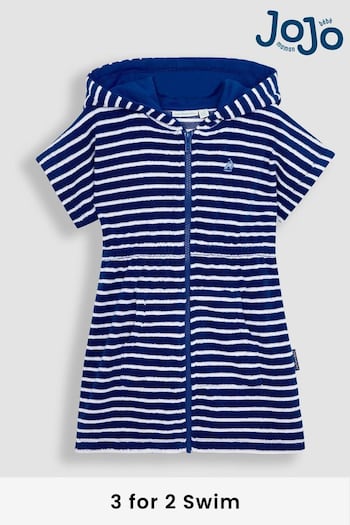 JoJo Maman Bébé Navy Stripe Towelling Zip-Up Poncho (N49472) | £19