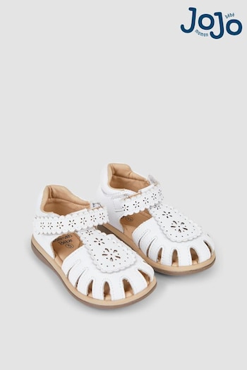 JoJo Maman Bébé White Pretty Leather Closed Toe Sandals Dynasoft (N49476) | £26