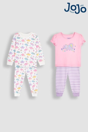 JoJo Maman Bébé Pink 2-Pack Dino Jersey Pyjamas (N49478) | £29.50