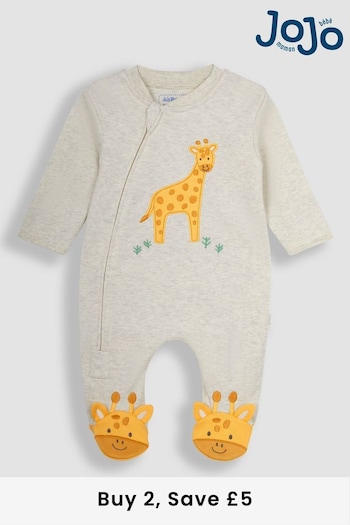 JoJo Maman Bébé Natural Giraffe Appliqué Zip Sleepsuit (N49480) | £21