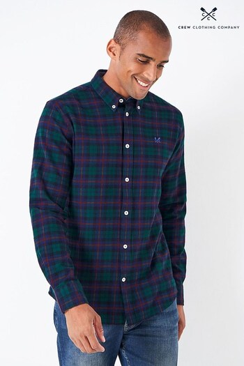Crew Clothing Company Green Check Print Cotton Casual Shirt (N49573) | £65