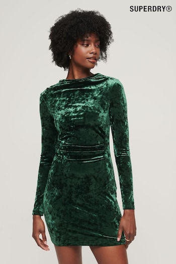 Superdry Green Velvet Long Sleeve Mini Dress (N49643) | £60