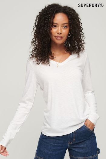 Superdry White Long Sleeve Jersey V-Neck Top (N49649) | £23