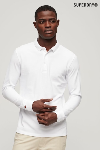 Superdry White Long Sleeve Cotton Pique Polo phone-accessories Shirt (N49672) | £45