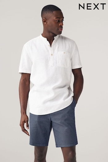 White Overhead Linen Blend Short Sleeve Shirt (N49897) | £28