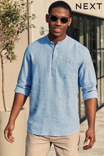 Blue Overhead Linen Blend Long Sleeve Shirt (N49901) | £30