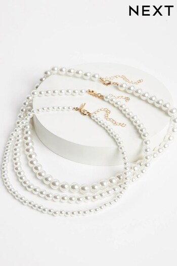 White Pearl Three Row Necklace (N4E857) | £16