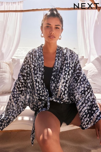 Navy Blue/Pewter Tie Front Kimono Cover-Up (N50214) | £36