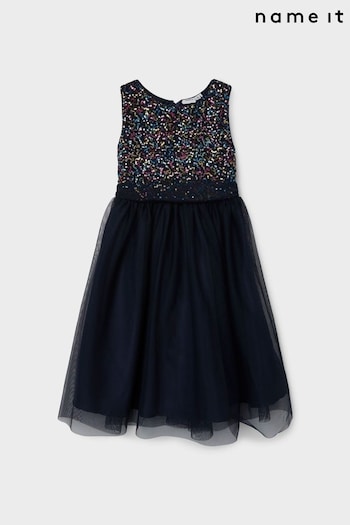 Name It Blue Sequin Sparkle Mesh Skater Dress (N50215) | £27