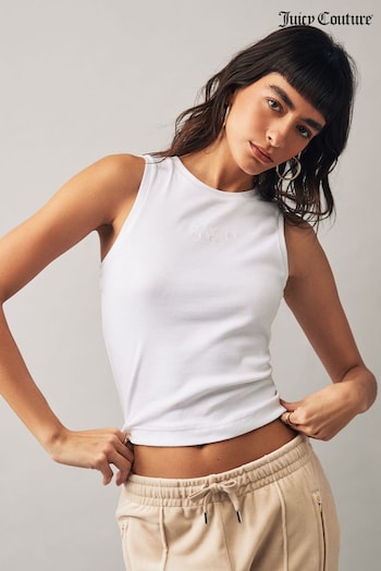 Juicy Couture Rib Jersey Racerback White Tank With Embroidery Branding (N50217) | £35
