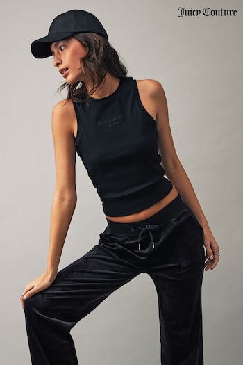 Juicy Couture Rib Jersey Racerback Black Tank With Embroidery Branding (N50218) | £35