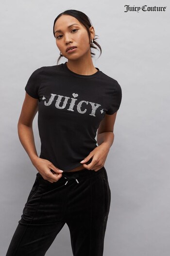Juicy Couture Fitted Black T-Shirt With Diamante Branding (N50219) | £40
