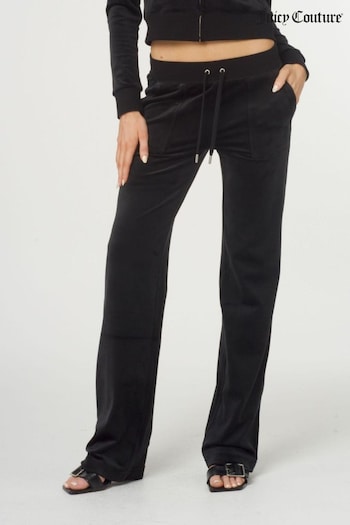 Juicy Couture Classic Velour Mid Rise Pocketed Black Trackpants (N50222) | £85