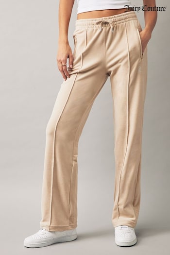 Juicy Couture Cream Velour Straight Leg Trackpants With Diamante Branding (N50226) | £75