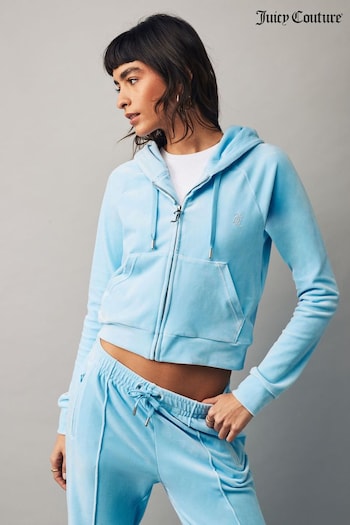Juicy Couture Blue Velour Zip Through Hoodie With Diamante Branding (N50230) | £85