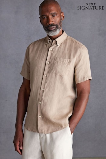 Stone Standard Collar Signature 100% Linen Short Sleeve Shirt (N50264) | £35
