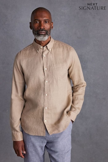 Neutral Standard Collar Signature 100% Linen Long Sleeve Shirt (N50266) | £38