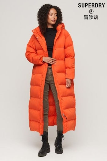 Superdry Orange Maxi Hooded Puffer Coat (N50373) | £165
