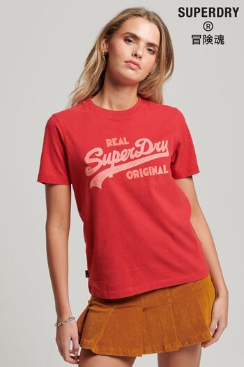 Superdry Red Organic Cotton Vintage Logo Scripted Coll T-Shirt (N50398) | £25