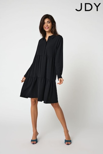 JDY Black Tiered Fila Shirt Smock Dress (N50426) | £25