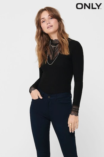 ONLY Black High Neck Lace Detail Top (N50473) | £25