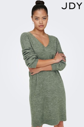 JDY Green V-Neck Knitted Jumper Dress (N50500) | £38