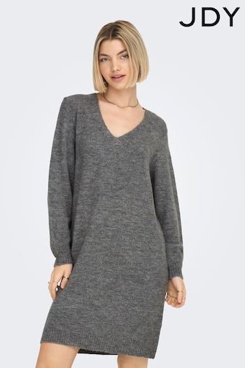 JDY Grey V-Neck Knitted Jumper Dress (N50541) | £38