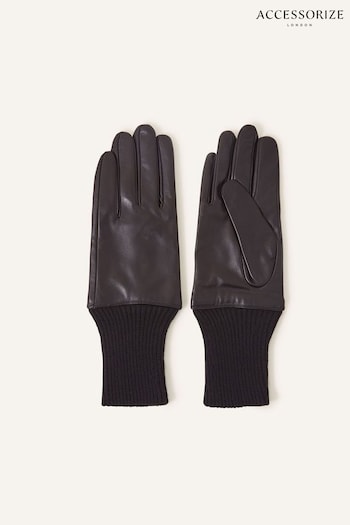 Accessorize Black Leather Cuff Gloves (N50629) | £25