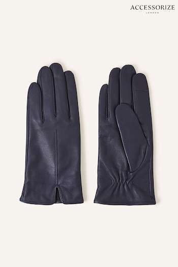 Accessorize Blue Touchscreen Leather Gloves (N50631) | £22