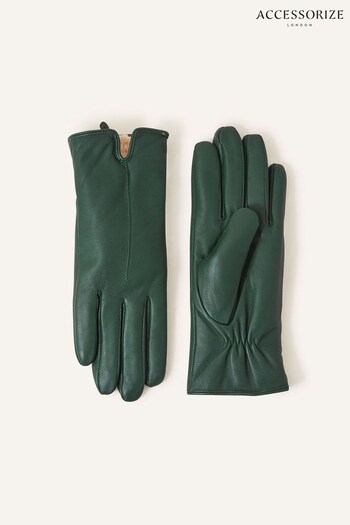 Accessorize Green Faux Fur-Lined Leather Gloves (N50747) | £25