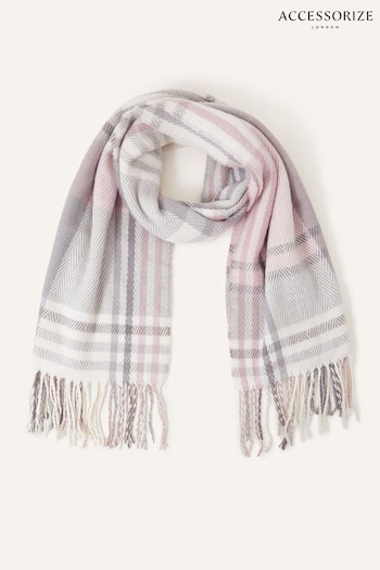 Accessorize Pastel Check Blanket White Scarf (N50754) | £24