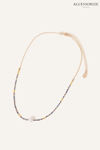 Accessorize Blue Bead and Pearl Mini Necklace (N50783) | £14