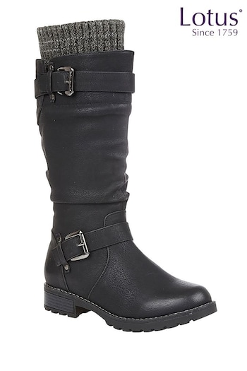 Lotus Black Knee High Boots (N50835) | £70
