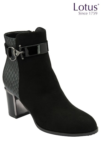 Lotus Dark Black Heeled Ankle Boots (N50858) | £65