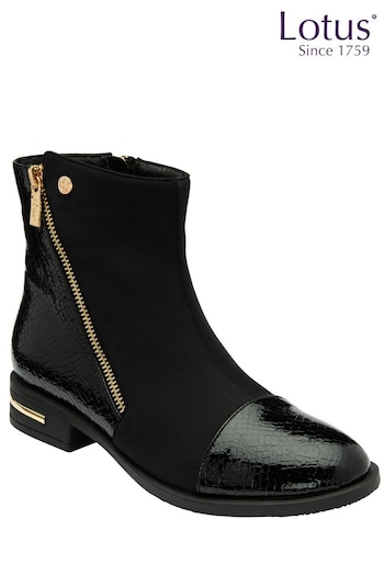 Lotus Black Zip-Up Ankle Boots (N50859) | £65