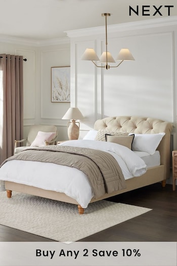 Soft Linen Look Light Natural Hartford Collection Luxe Upholstered Bed Frame (N50870) | £599 - £799