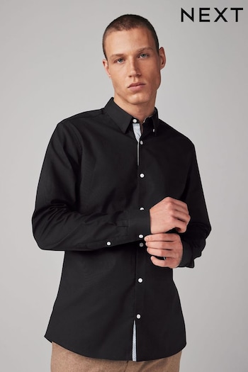 Black Stretch Oxford Long Sleeve Shirt (N51103) | £30