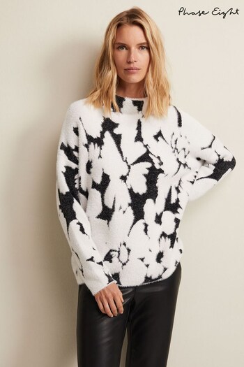 Phase Eight Paigey Floral Jacquard Fluffy Black Jumper (N51140) | £89