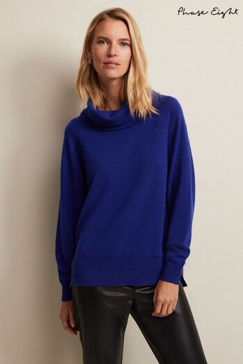 Phase Eight Blue Cashmere Cowl Neck Jumper (N51151) | £189