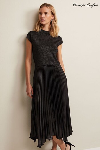 Phase Eight Grey Selena Foil Pleated Midi Dress (N51155) | £129