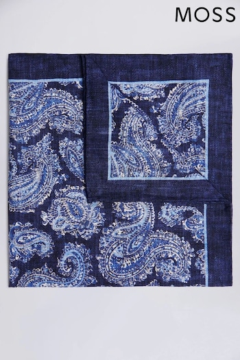 MOSS Blue Paisley Moss x Bottinelli Pocket Square Handkerchief (N51203) | £20