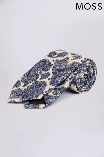 MOSS Neutral Paisley Moss x Bottinelli Silk Tie (N51205) | £40