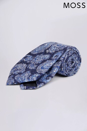 MOSS x Bottinelli Navy Blue Paisley Silk Tie (N51207) | £40