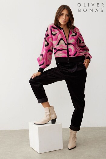 Oliver Bonas Marble Pink Knitted Bomber Jacket (N51570) | £69.50