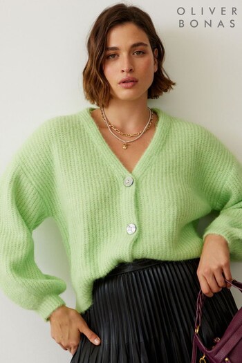 Oliver Bonas Lime Green Fluffy Knitted Cardigan (N51578) | £59.50