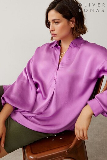 Oliver Bonas Oversized Purple Satin Shirt (N51580) | £55
